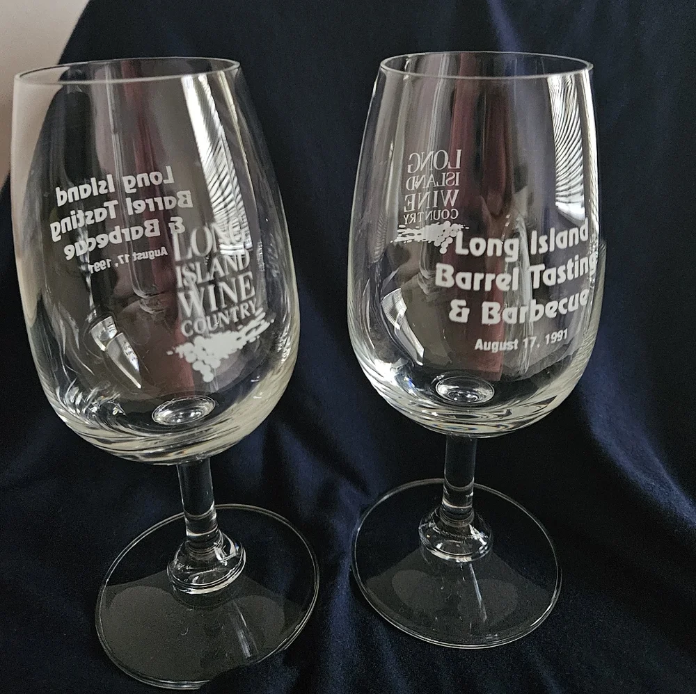 VTG 1991 Long Island Barrel Tasting & BBQ Wine Glasses x 2